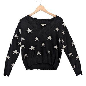 Rock N Rags Sweet Life Sweater Womens Black Stars Distressed V Neck Size XS